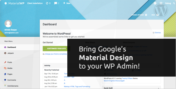 WordPress插件-Material WP V0.0.52汉化版已更新-倾尘SEO 更改WordPress管理界面 Material Design RTL支持-淘源码网